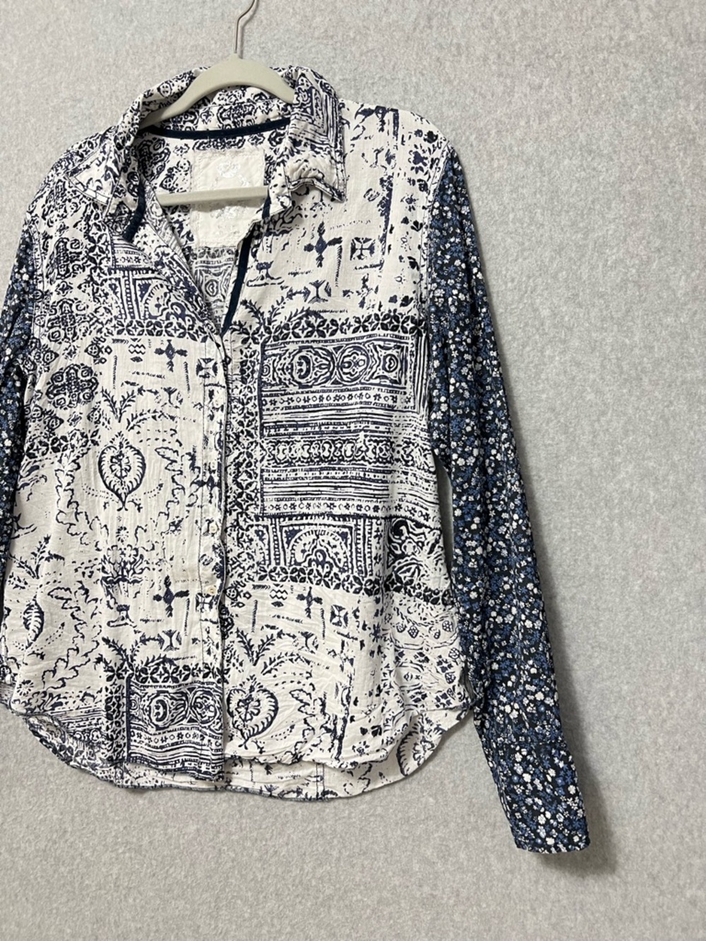 Cino Indigo Patchwork Button Down Boyfriend Shirt… - image 5